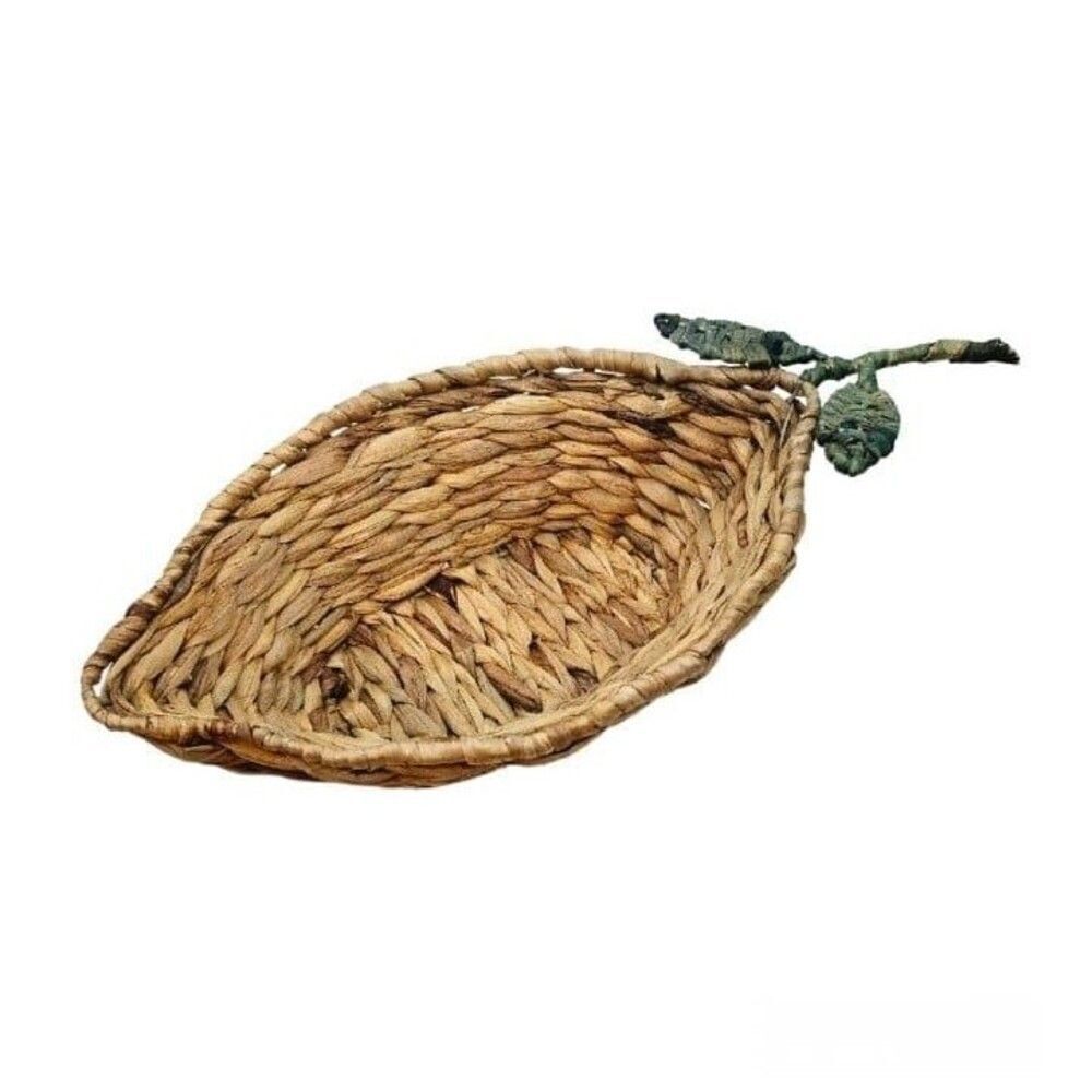 Natural Woven Basket with Leaf Accent